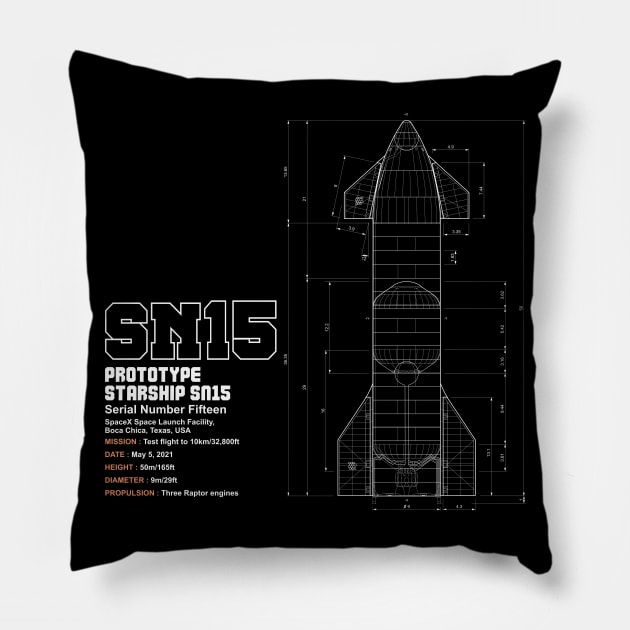 SpaceX Starship SN15 plans Pillow by Soulcatcher