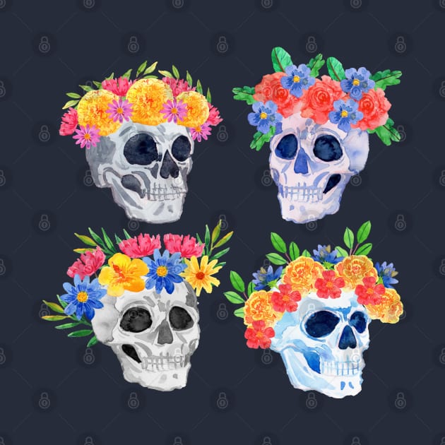 Dia de muertos watercolor skull collection by Mako Design 