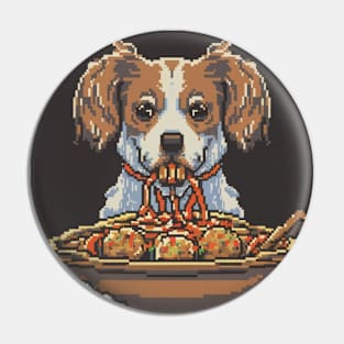 pixel art dog eating spaghetti Pin