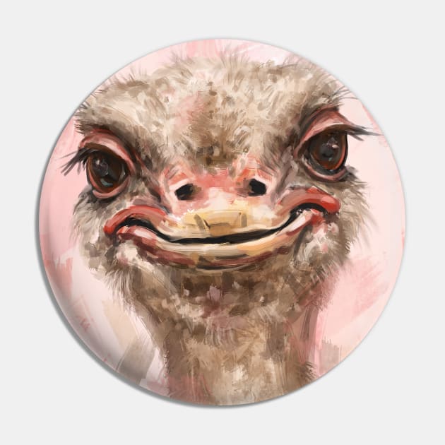 Close up Painting of a Funny Looking Smiling Ostrich on Contemporary Pink Salmon Background Pin by ibadishi