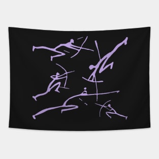 Digital Lavender Bowmen Minimalist Paleolithic Cave Art Bow Fight Tapestry