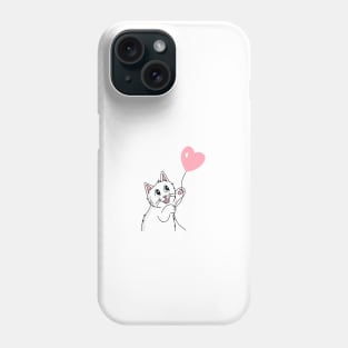 Sweet white cat with heart balloon Phone Case