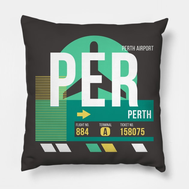 Perth (PER) Airport // Retro Sunset Baggage Tag Pillow by Now Boarding