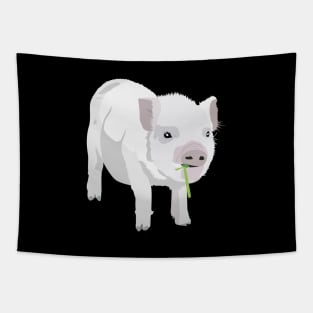 White Piglet Chewing Grass Tapestry