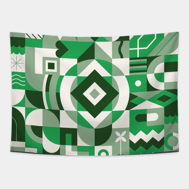 Green geometric pattern Tapestry by Léo Alexandre