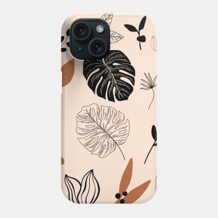 Tropical mixted leaves pattern black dark orange and beige Phone Case