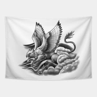 Fierce Mythical Griffin Flying in the Mist Tapestry