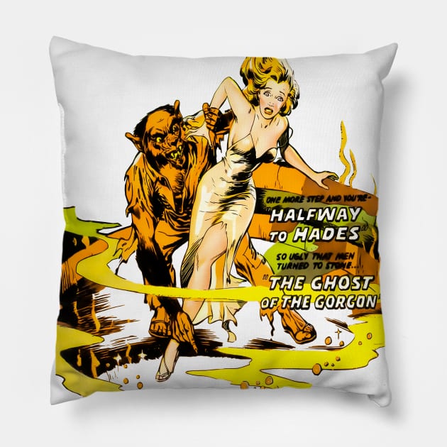 Retro Werewolf Horror Vintage Girl Comics Old Halfway to Hades The Ghost of The Gorgon Pillow by REVISTANGO