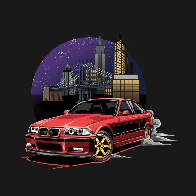 M3 E36 Illustration New York City Night Skyline by yourcar.art