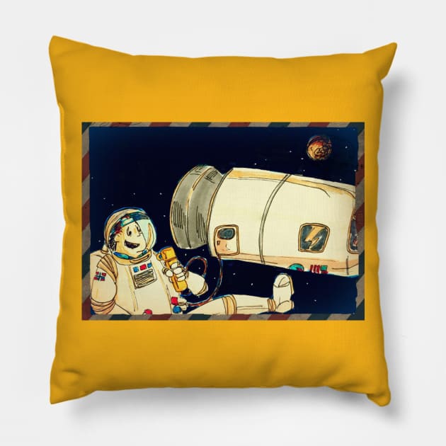 Cold Coffee Sheep postcard from space Pillow by kaldkaffisauen