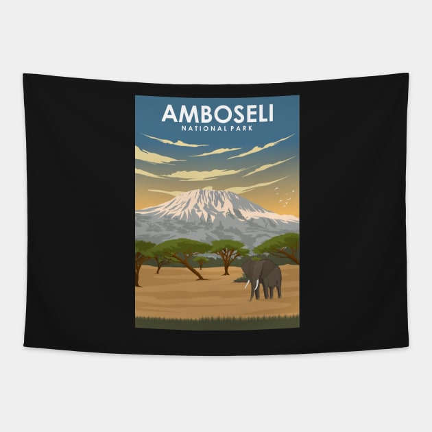 Amboseli National Park Africa Travel Poster Tapestry by jornvanhezik