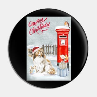 Shetland Sheepdog Merry Christmas Santa Dog Holiday Greeting Pin