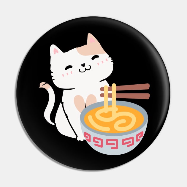 Cute Cat Eating Ramen Pin by CrazilykukuDesigns