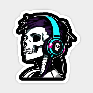 Girl Skull With Headphones, Violet, light blue | Listening Music Magnet