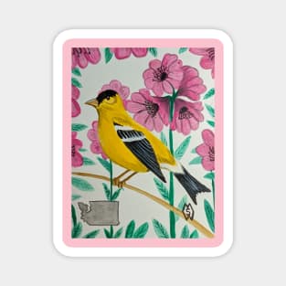 Washington state bird and flower, the goldfinch and rhododendron Magnet