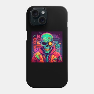 Korean Zombie man with skull in neon lights Phone Case