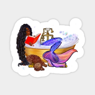 Mermaid bookworm with braids relaxing in luxurious bubble bath having a moment of tranquility  ! Magnet