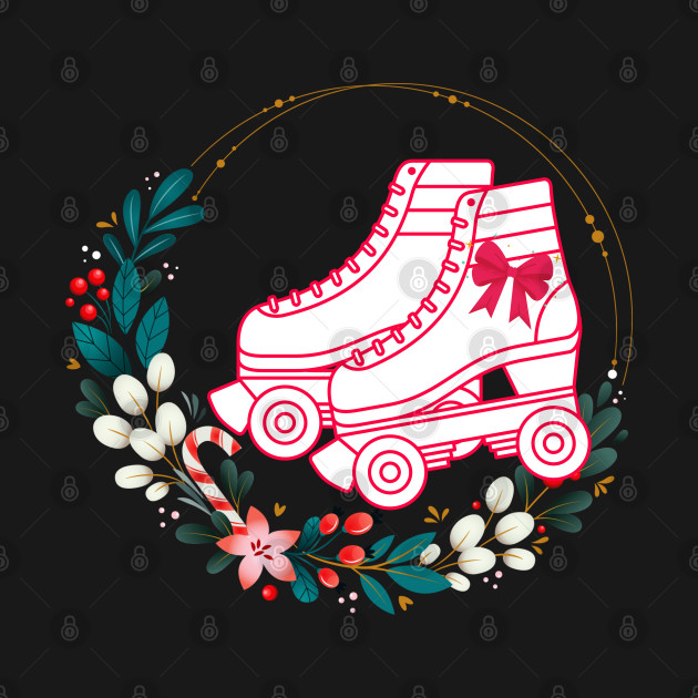 Discover Christmas Wreath with Roller Skates and Bow - Roller Skates - T-Shirt