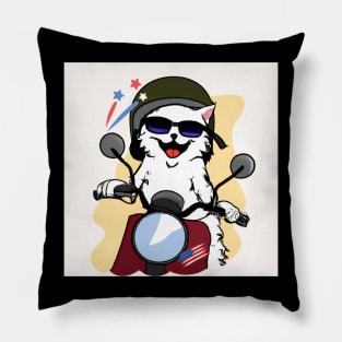 Cat Riding a Motorbike Pillow