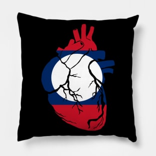 Laos Flag, Anatomical Heart Design Pillow