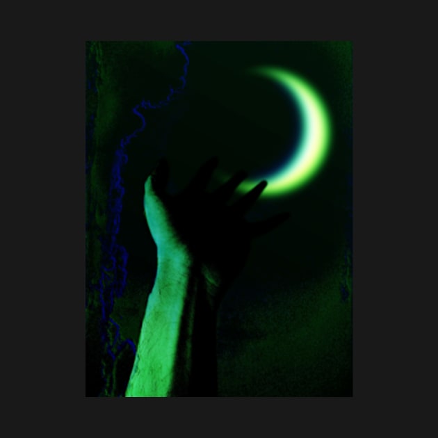 Digital collage and special processing. Hand pointing to the moon. Very beautiful. Green. by 234TeeUser234