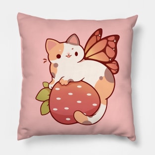 Fairy calico cat with strawberry Pillow