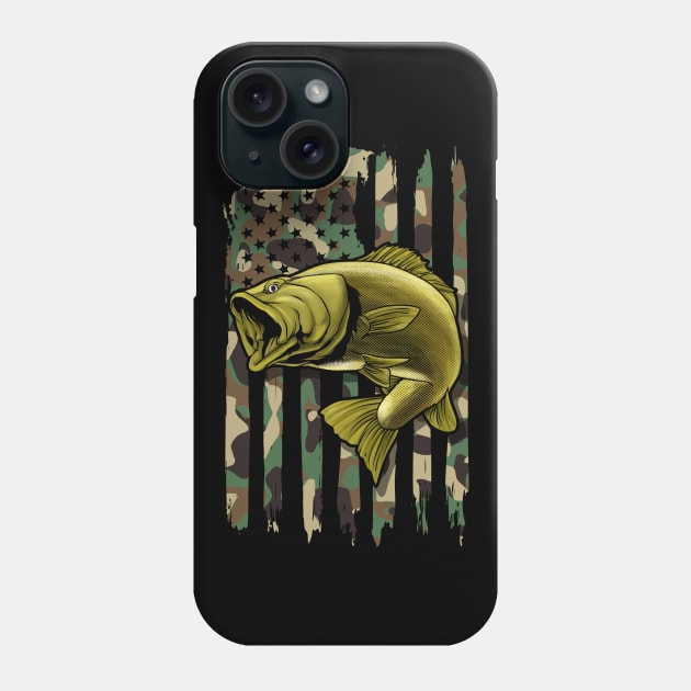 Camo American Flag Bass Fishing gift Camouflage Fish Fishing - American  Flag Bass - Phone Case