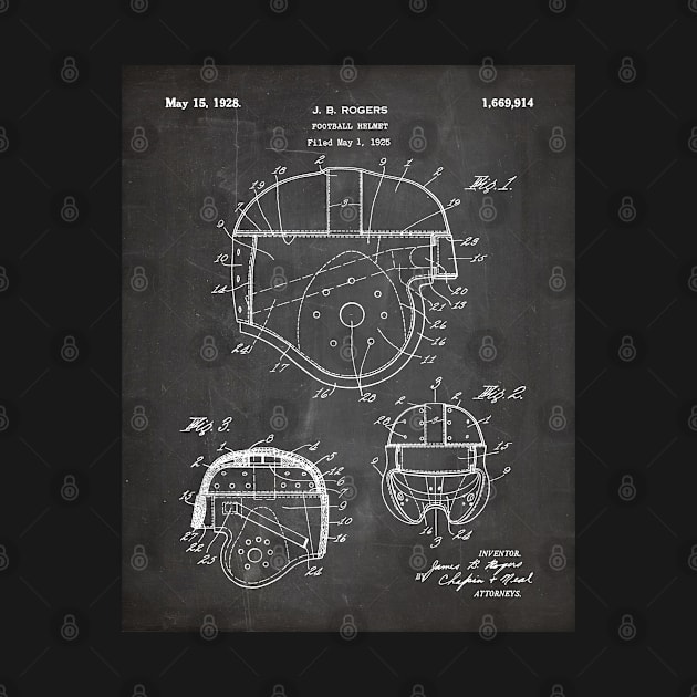 Football Helmet Patent - Football Art - Black Chalkboard by patentpress