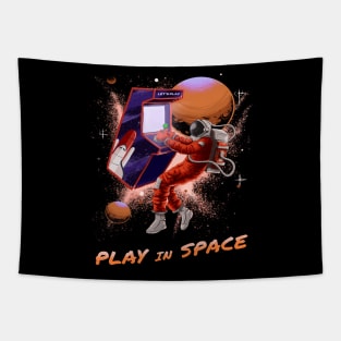 Astronaut Playing Retro Game Console in Space Tapestry