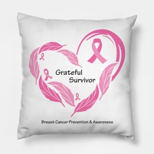 Breast cancer survivor with feathers, ribbons & black type Pillow