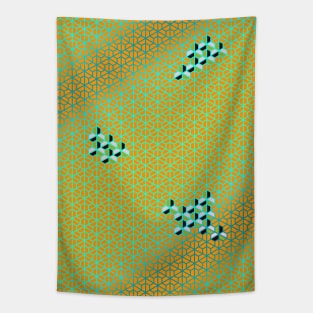 Hexagonal stunning geometric pattern: Bishamon Kikko, green tones Tapestry