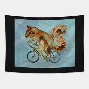 Squirrel On Bike (blue background) Tapestry