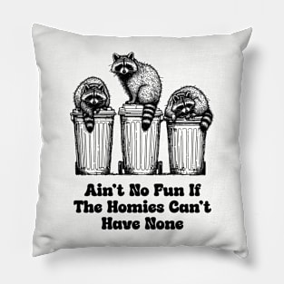 cute raccoon, funny raccoon, trash panda, trash raccoon, raccoon garbage, line art drawing, line art, line drawing Pillow