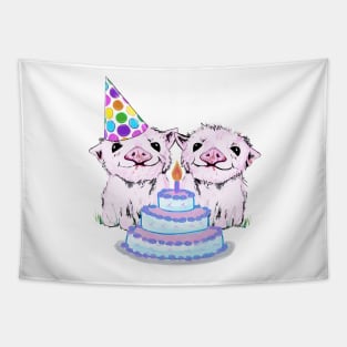 Two piglets at a birthday party Tapestry