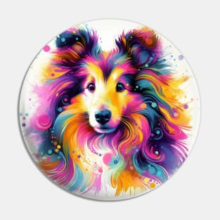 Abstract painting of a Sheltie Dog Pin