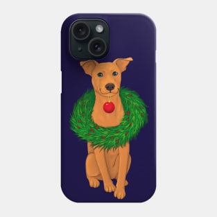 Cute brown staffy dog with a Christmas wreath Phone Case