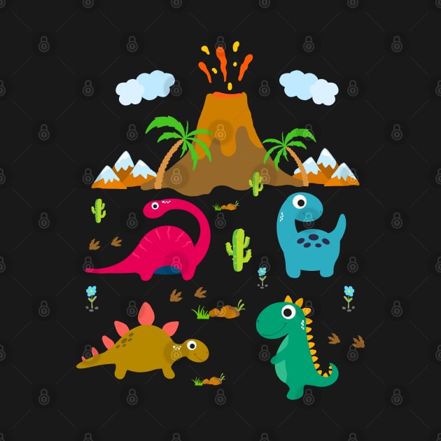 Dinosaur and volcano by Arnond