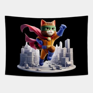 Superhero Cat to the Rescue – Urban Vigilante Sticker Tapestry