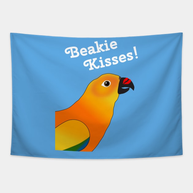 Beakie Kisses Sun Conure Parrot Tapestry by Einstein Parrot