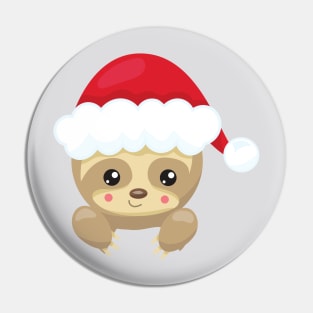 Christmas Sloth, Cute Sloth, Santa Hat, Xmas Pin