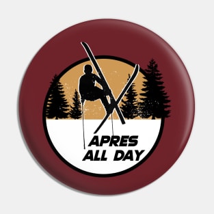 Apres all day skiing ski jump mountains 80's sports Pin