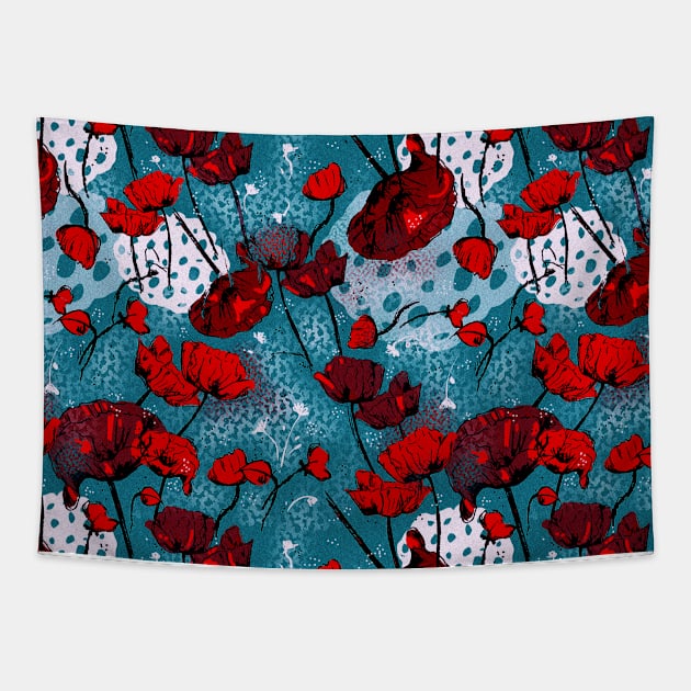 Red Poppies Tapestry by Renee Ciufo Illustration