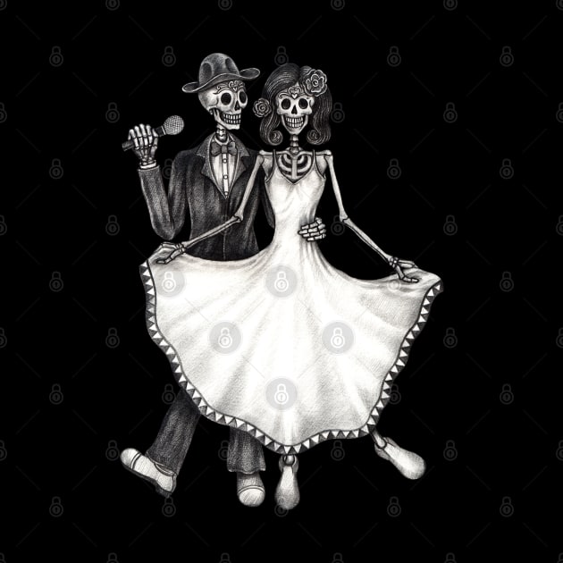 Sugar skull couple wedding sing a song celebration day of the dead. by Jiewsurreal