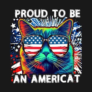 Proud To Be An Americat Funny 4th Of July Patriotic Kitten Cat T-Shirt