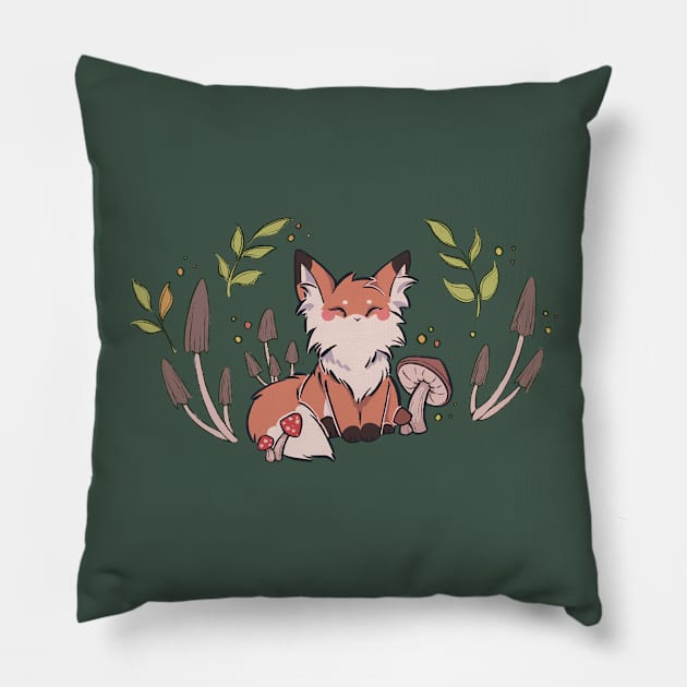Autumn Mushroom Fox Pillow by Thirea