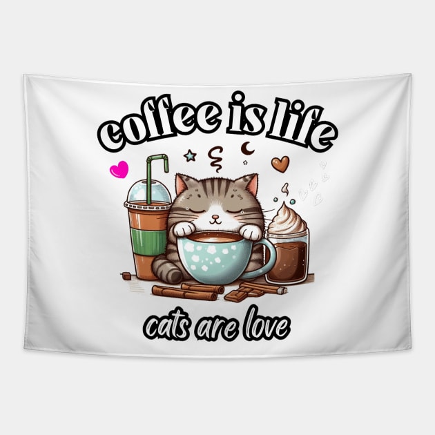 cat coffee Tapestry by jijo.artist