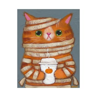 Ginger Mummy Cat With Coffee T-Shirt