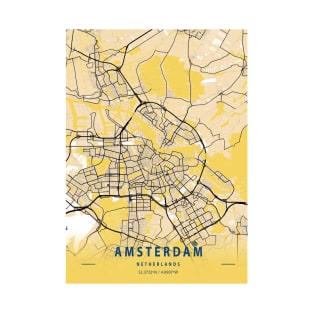 Amsterdam - Netherlands Yellow City Map T-Shirt