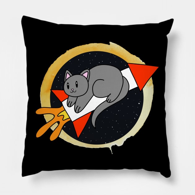 Rocket Cat in Space Pillow by pako-valor