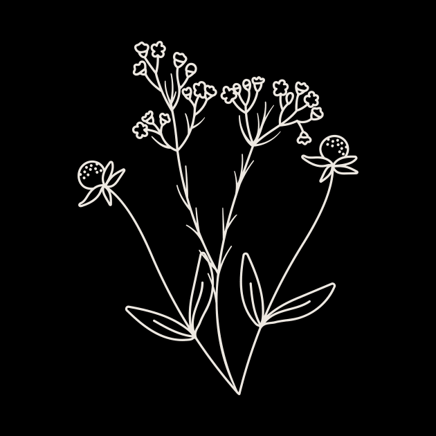 Wildflower Line Art, Elegant Flower Outline, Hand Drawn Plants by Royal Tings